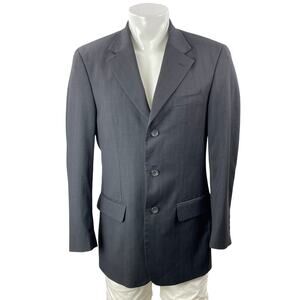 Cianni Men's Gray 100% Wool Pinstriped Long Sleeve Notch Blazer Coat Jacket L